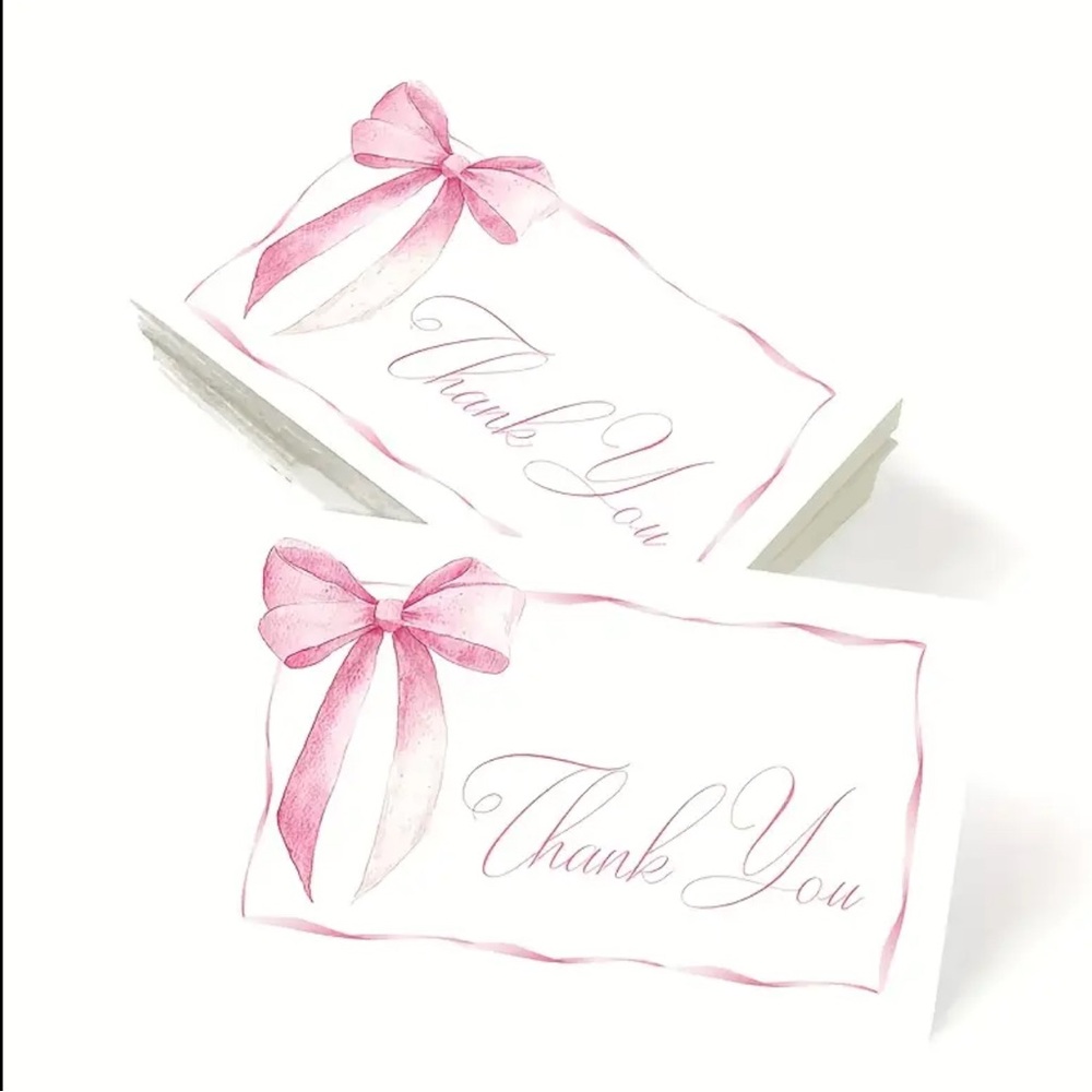 50 Pink Bow Thank You Cards - Picture 5 of 5